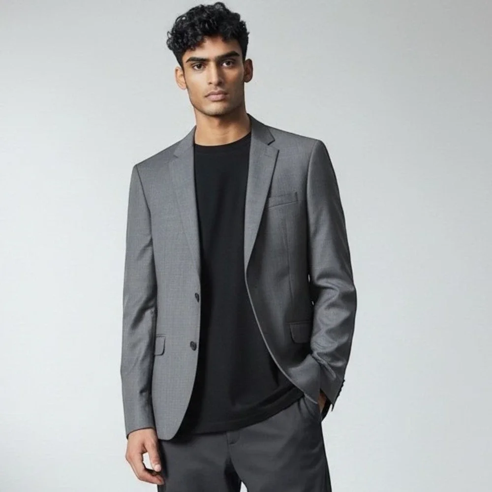 Peter Millar Mens 44R 100% Worsted Wool Gray Sharkskin Weave Blazer Sport Coat